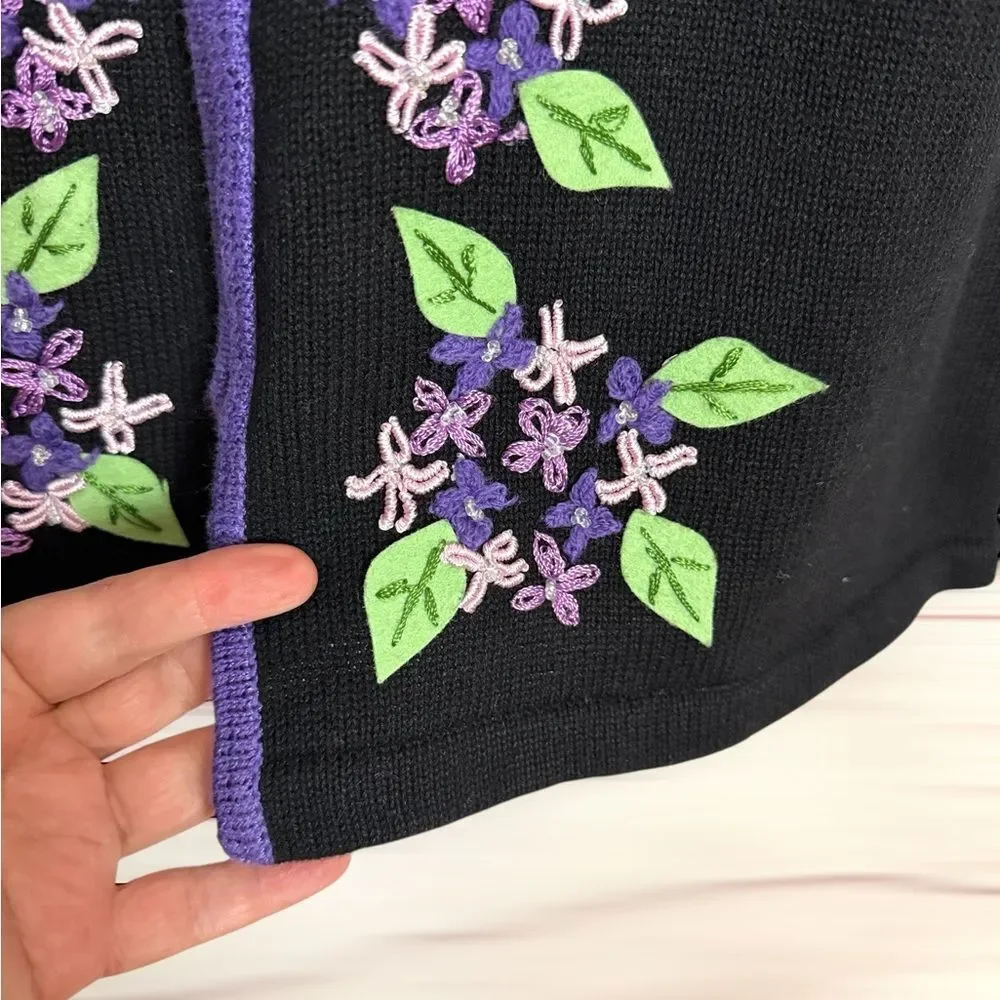 NWT Storybook Knits Black Cardigan Chinese Style Zip Front Embroidered L Vintage - Picture 7 of 14